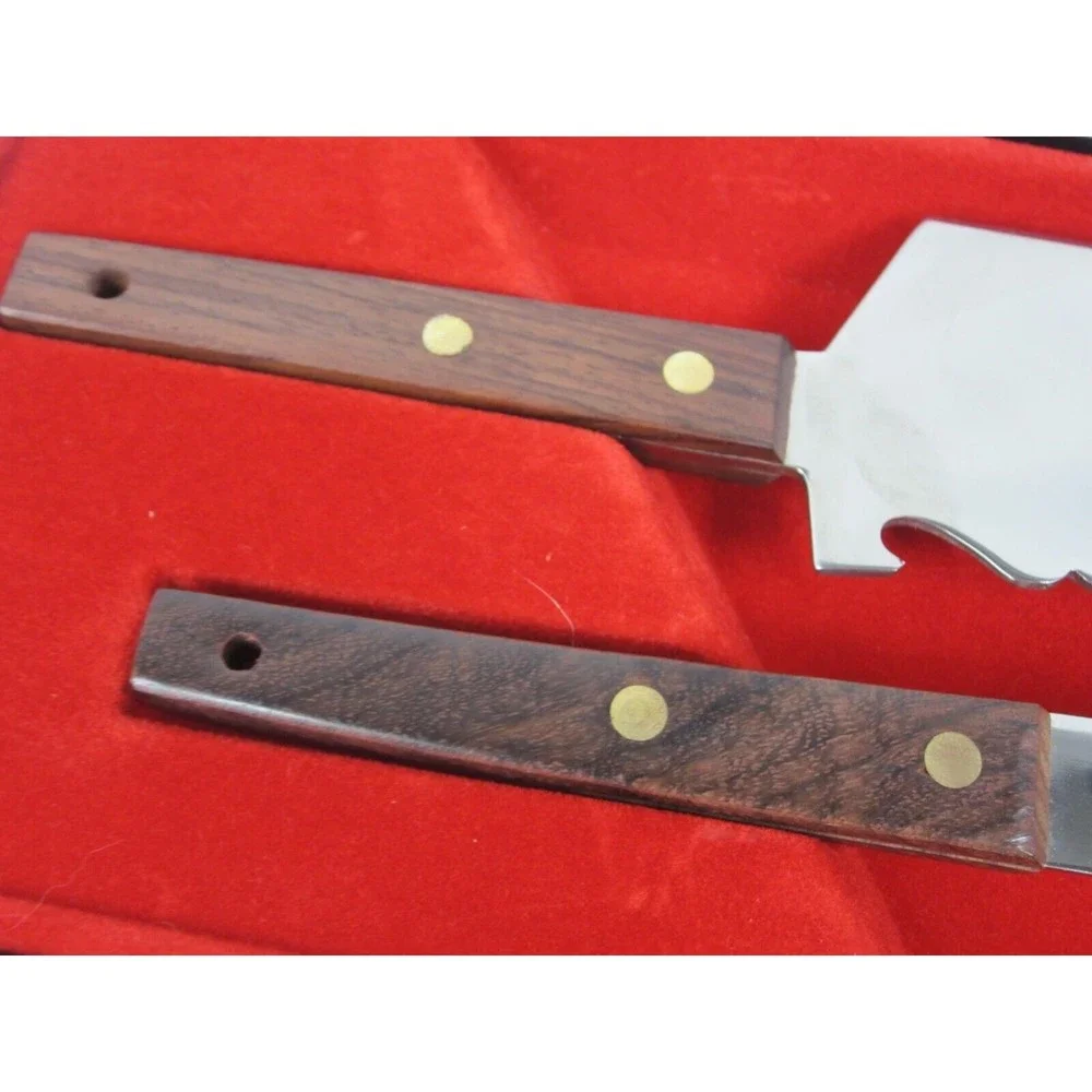 Vintage 1960's Vernco Stainless Cutlery Serving Set Wood Handles MCM with Box